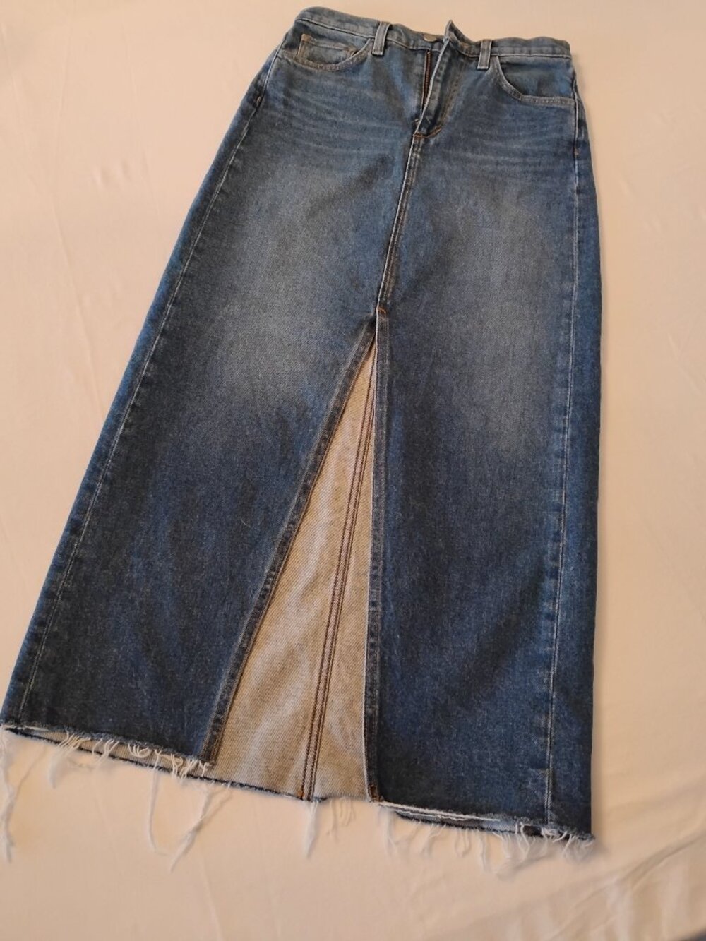 Joe's Jeans Denim Maxi Skirt Size 24 Y2K A-Line Raw Hem
